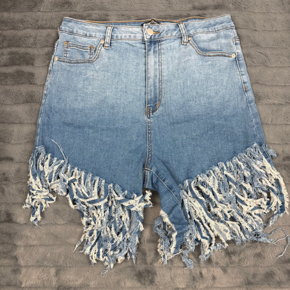 American Bazi Womens 1X Light Wash Fringed Hem Denim Shorts RSS-2836P
